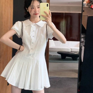 Academy Collar Pleated Shirt Dress