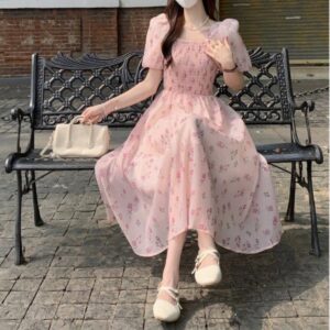Floral Chiffon Puff Sleeve Dress