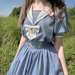 Sailor Collar A-Line Midi Dress